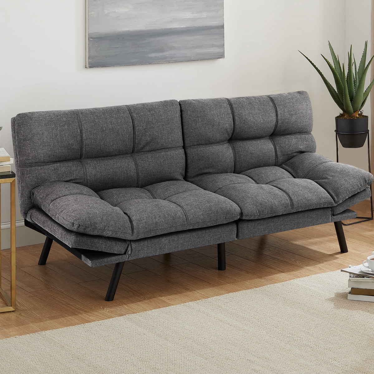 Gray Memory Foam Futon Sofa Bed I354