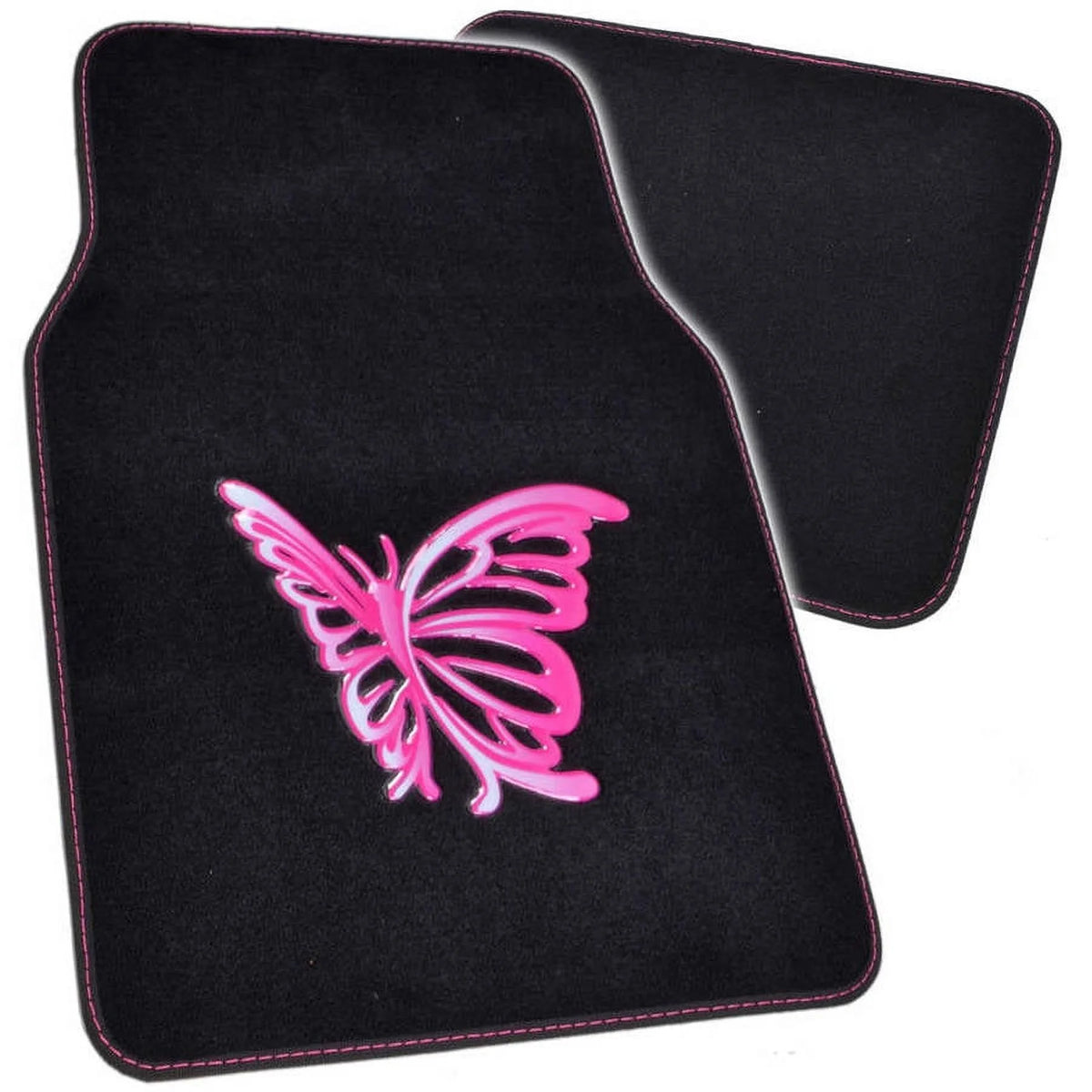 Pink Butterfly Design Carpet Car Floor Mats Full Set with Rubber Backing C1952