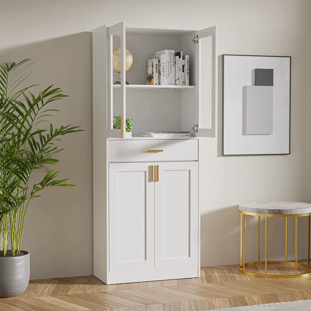White Display Cabinet with Acrylic Glass Doors and Drawer Y29873