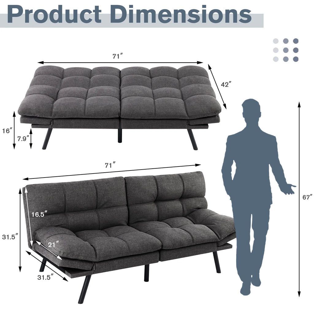 Gray Memory Foam Futon Sofa Bed I354
