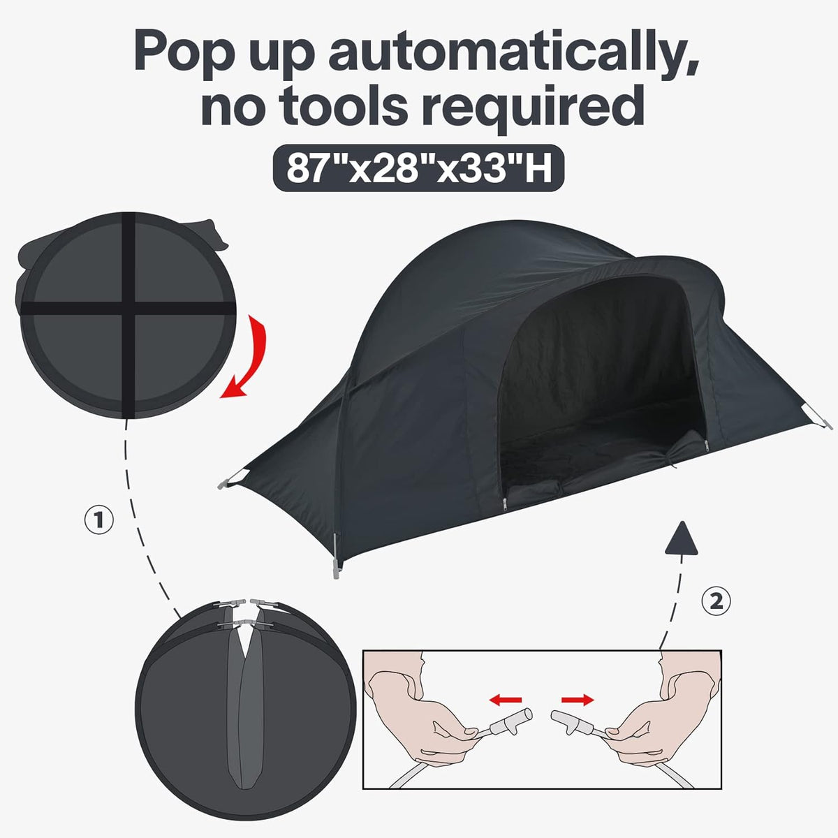 Grey Pop Up Portable One Person Bed Tents 75”x28”x31”H Q853