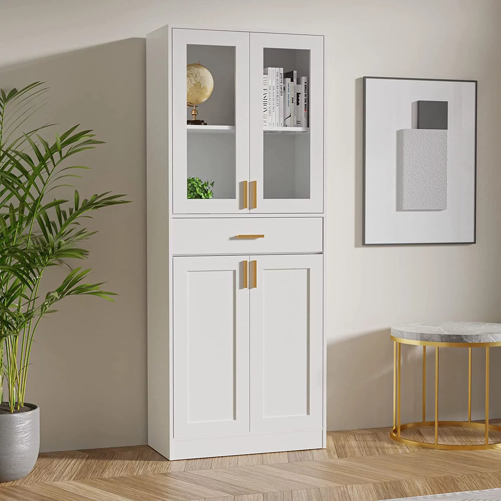 White Display Cabinet with Acrylic Glass Doors and Drawer Y29873