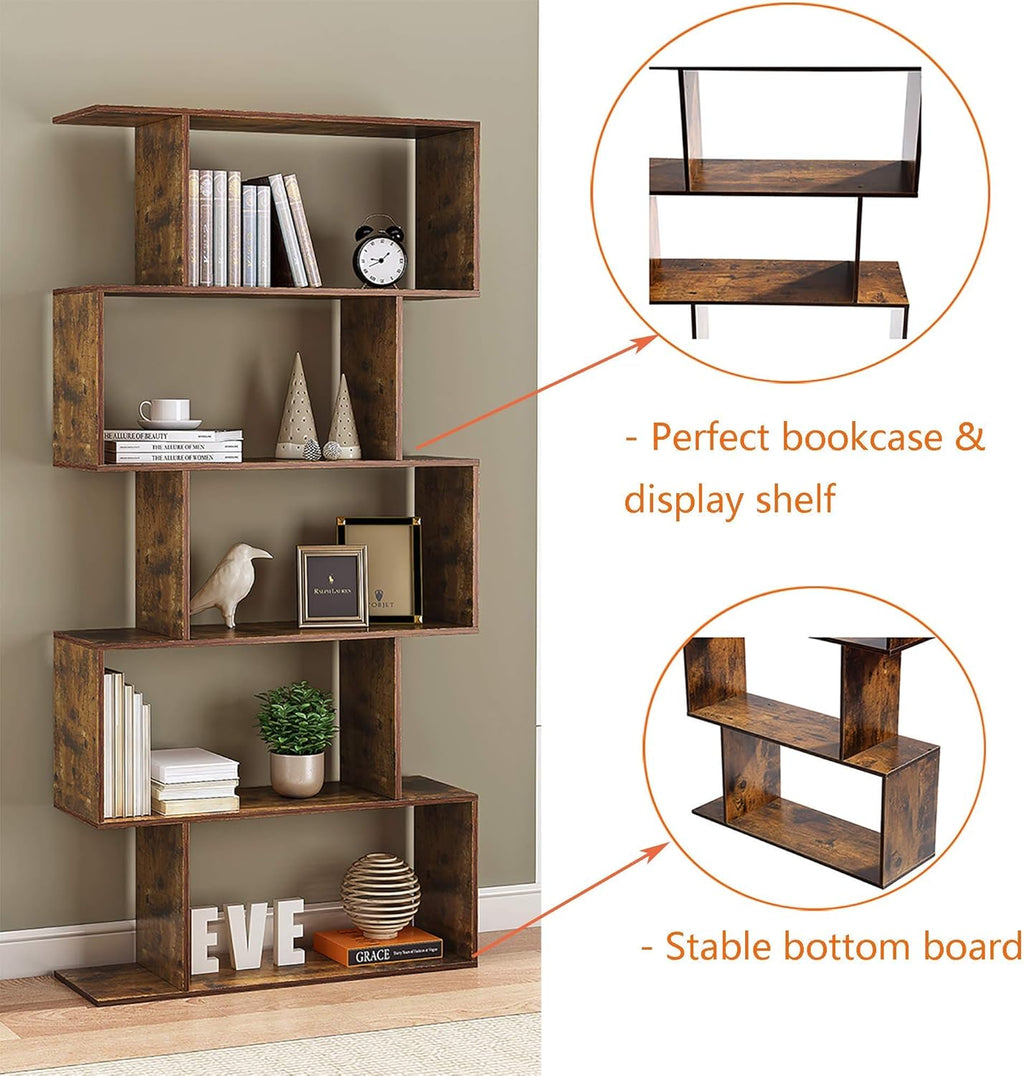 5-Tier Wood S Shaped Bookshelf H690183