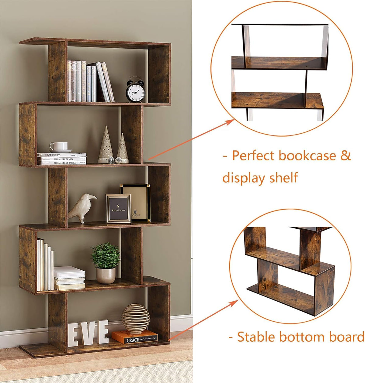 5-Tier Wood S Shaped Bookshelf H690183