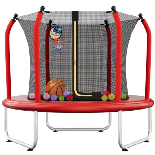 55" Toddler Trampoline with Safety Enclosure Net, Basketball Hoop U682