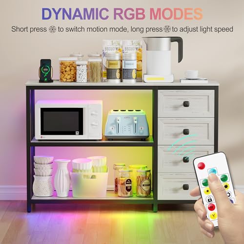 47.2'' RGB Console Sofa Table with Wireless Charging Station, 4 Fabric Drawers, 3-Tier Shelf Z673942