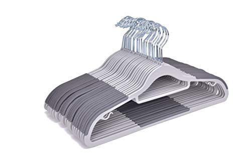 50 Pack Non-Velvet Plastic Heavy Duty Coat Hanger Set with Gray Swivel Hooks C1504