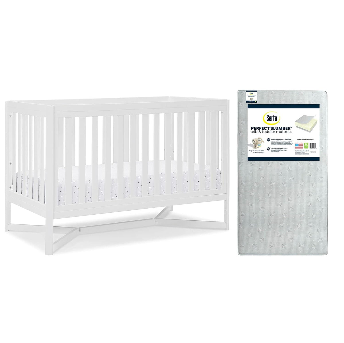 4-in-1 Convertible Crib and Dual Sided Crib & Toddler Mattress L636