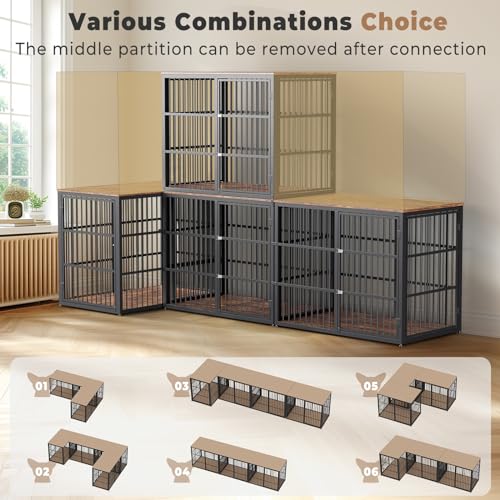 94.48'' Wooden Dog Crate Furniture with Double Rooms and Removable Divider N234