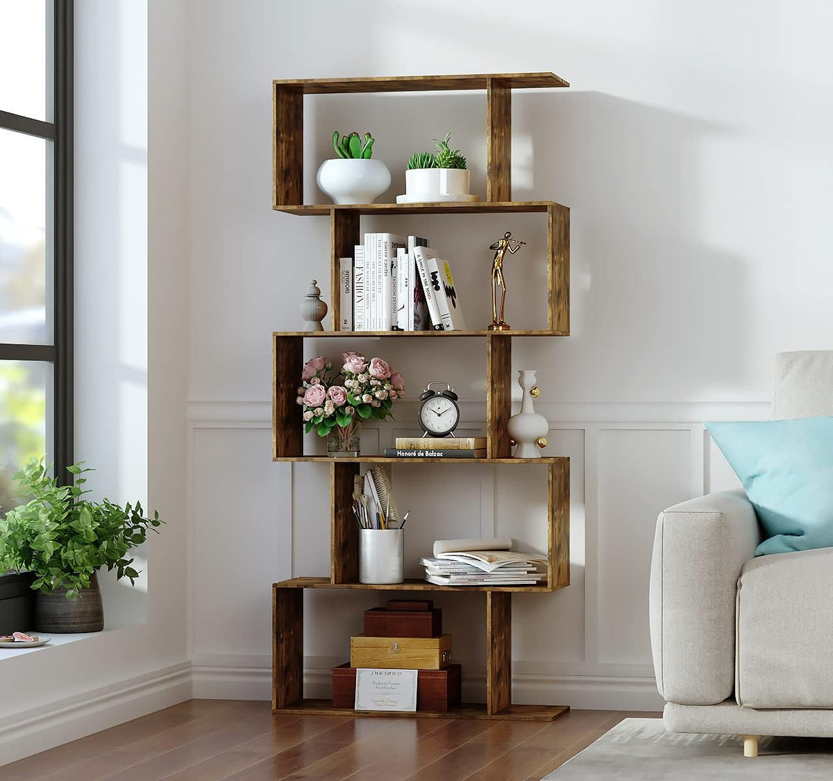5-Tier Wood S Shaped Bookshelf H690183
