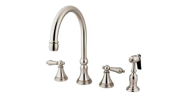 Deck Mount Kitchen Faucet with Brass Sprayer, Satin Nickel I650