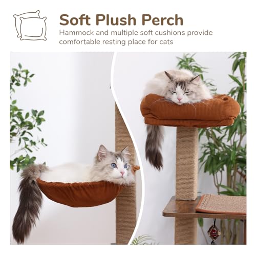 Brown Wood Cat Tree with Scratching Post V1268
