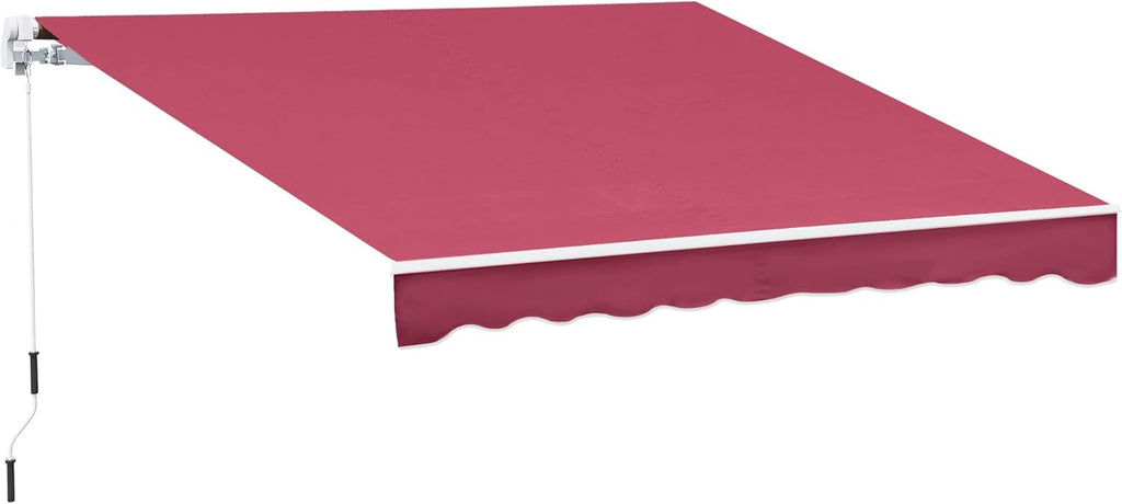 10' x 8' Manual Retractable Awning with UV Protection, Red Stripe F601