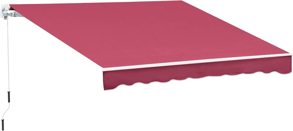 10' x 8' Manual Retractable Awning with UV Protection, Red Stripe F601