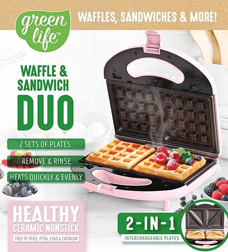 Pink Sandwich and Waffle Maker M3858