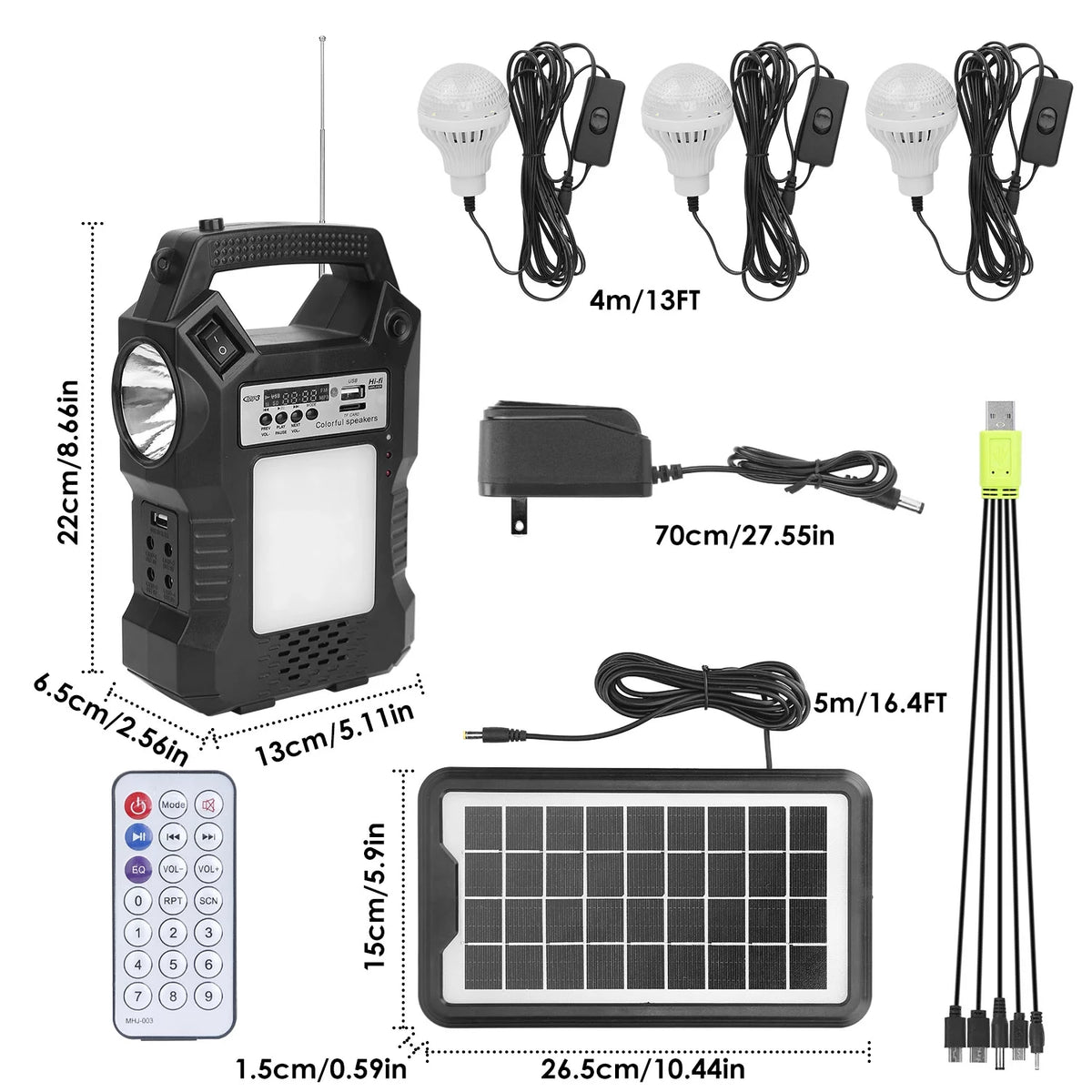 Portable Solar Power Station Rechargeable Power Bank with Flashlight Black H5495
