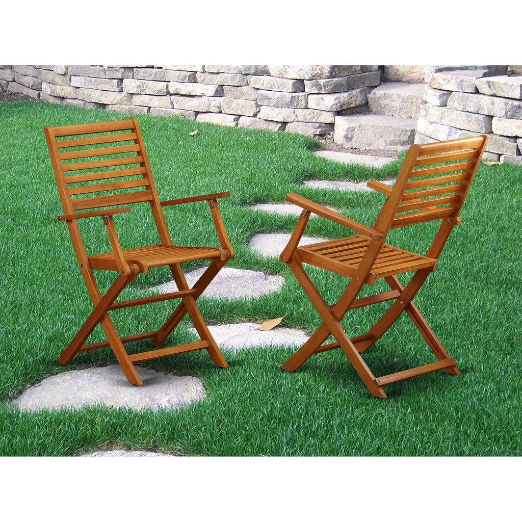 Set of Two Solid Acacia Wood Folding Chair with Arm Rest F485