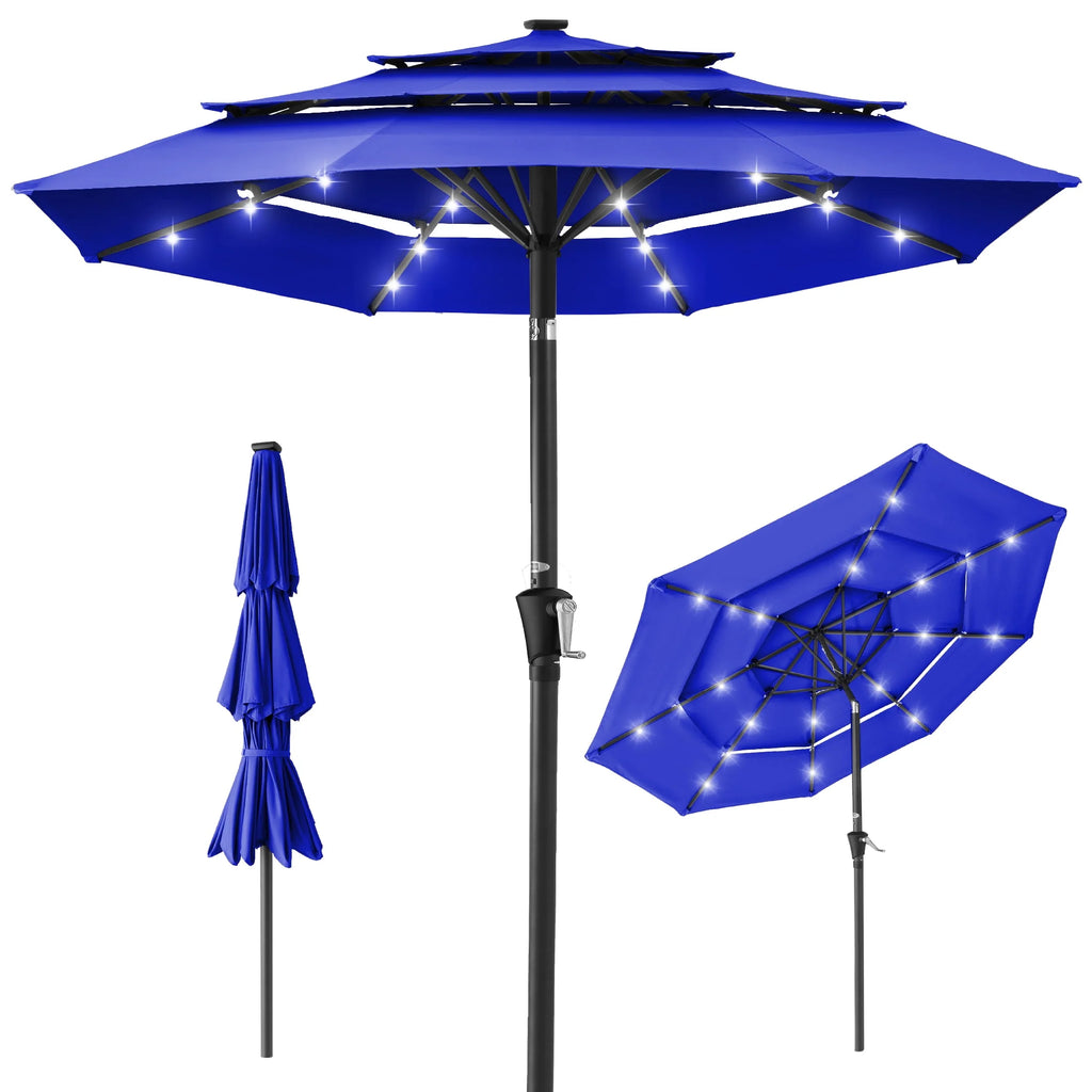 10ft 3-Tier Solar Patio Umbrella with 24 LED Lights X606766