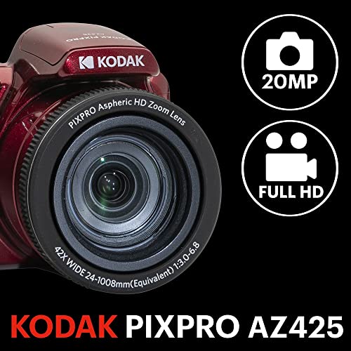 20MP Digital Camera 42X Optical Zoom 24mm Wide Angle 1080P Full HD Video Optical Image Stabilization 3" LCD (Red) C368