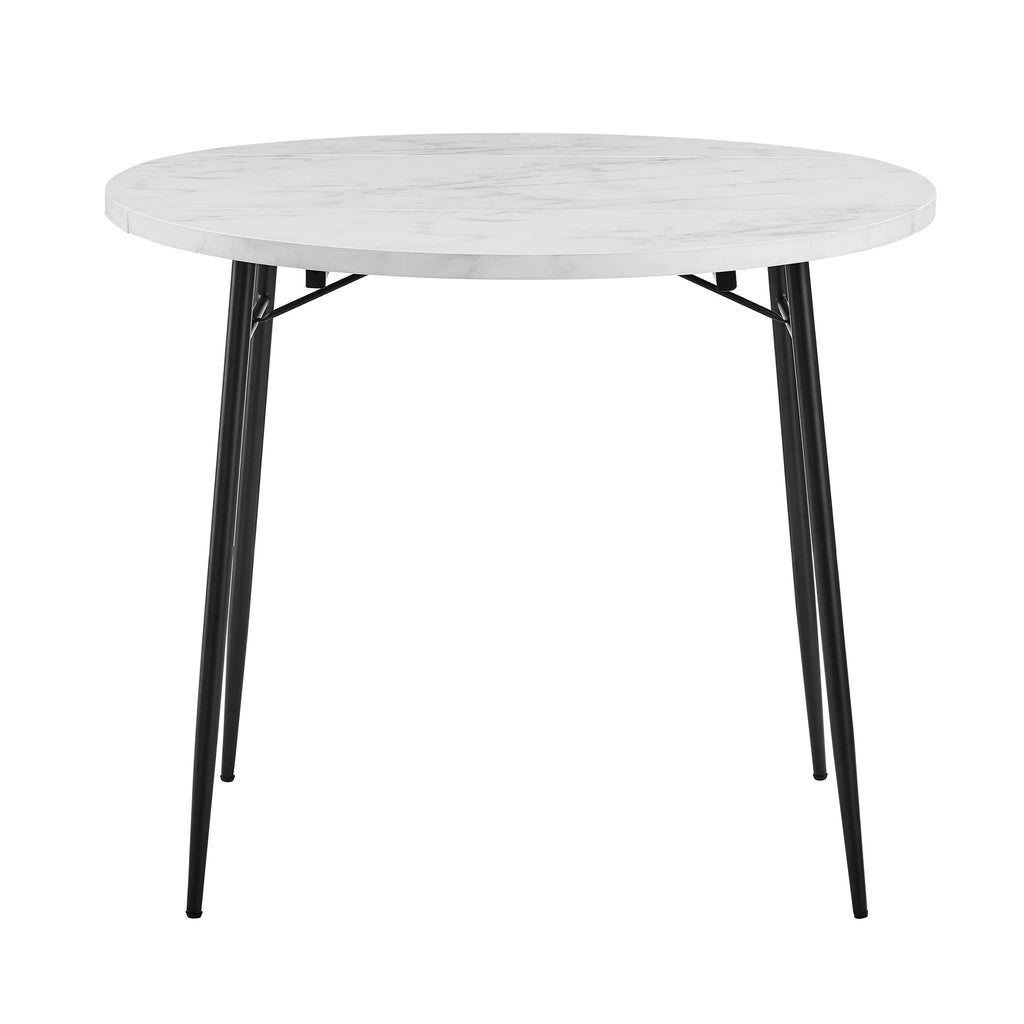 Modern Round Drop Leaf Faux White Marble Dining Table D78627