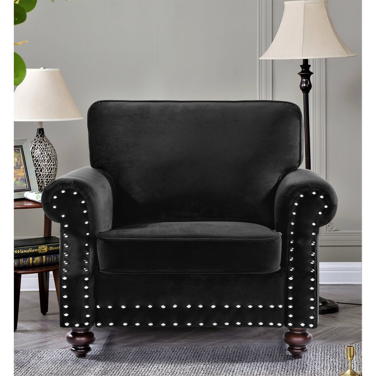 Black Velvet Nailhead Chair I26259