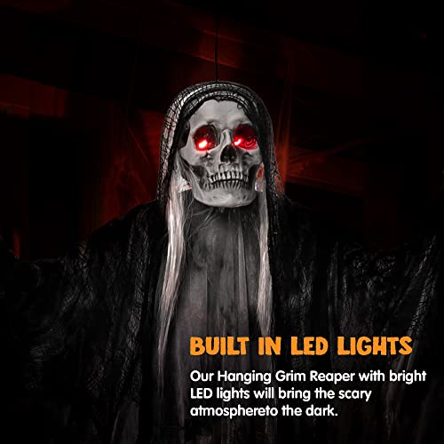 Hanging Grim Reaper Halloween Decoration with Glowing Eyes and Sound C293