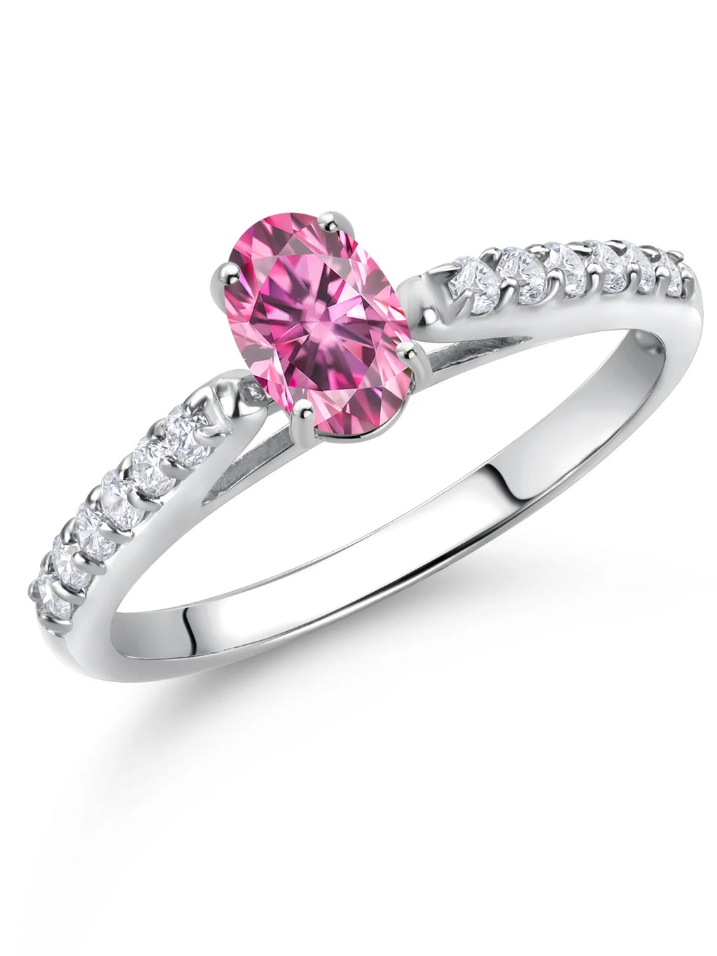 10K White Gold Pink Moissanite and White Lab Grown Diamond Engagement Ring Y59609
