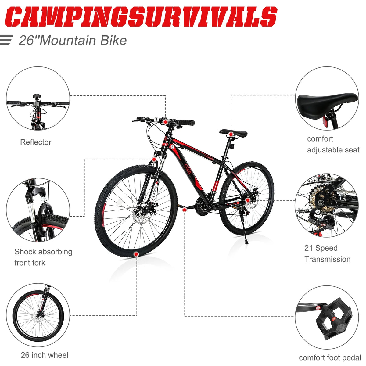 21 Speeds 26-inch Wheels Disc Brakes Mountain Bike B4322