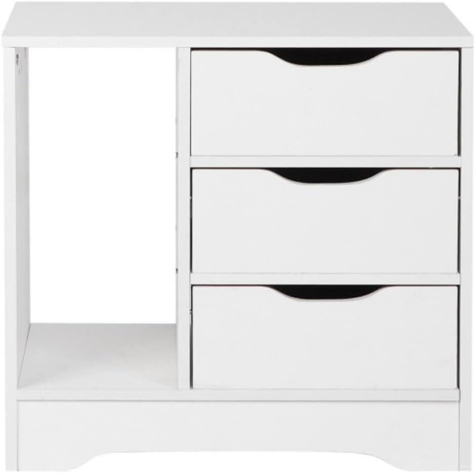 White 3 Drawer Wooden Nightstand W80803