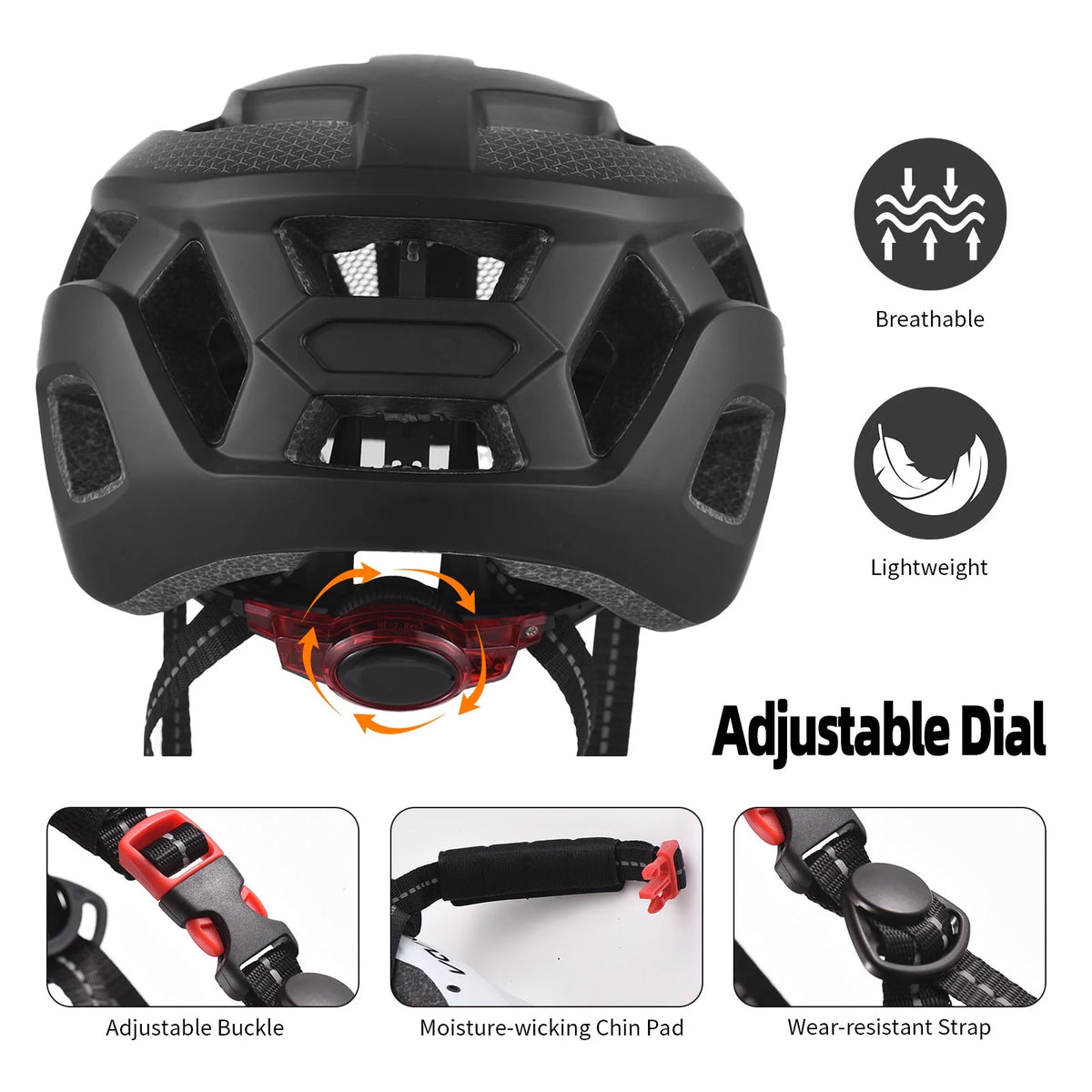 Adjustable Bicycle Helmet with Windshield, Sun Visor, and Tail Light V122825