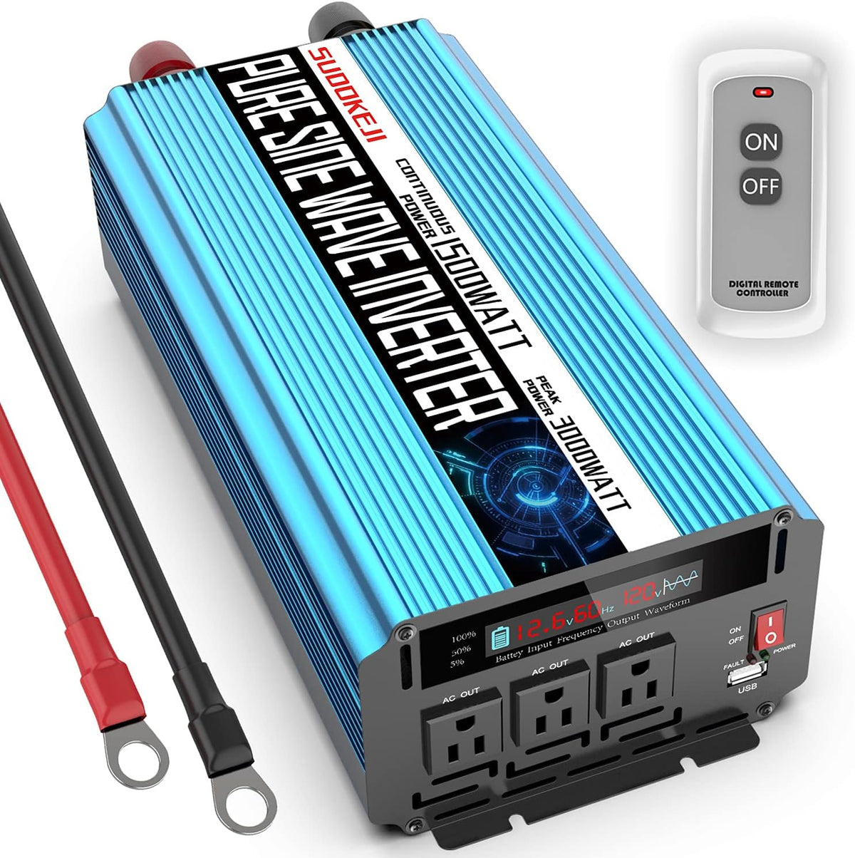 2000W Pure Sine Wave Power Inverter 12V DC to AC 110V/120V Converter with LCD Display F531591