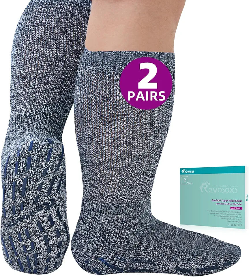 2 Pairs Bamboo Viscose Extra Width Non Slip Socks W1499