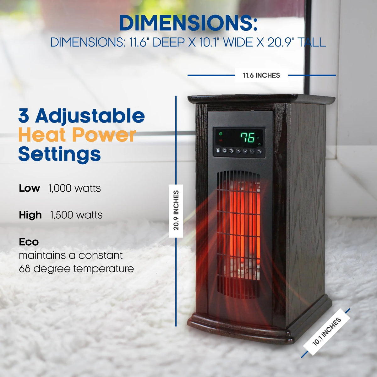 1500 W 21" Electric Infrared Quartz Tower Space Heater F139425