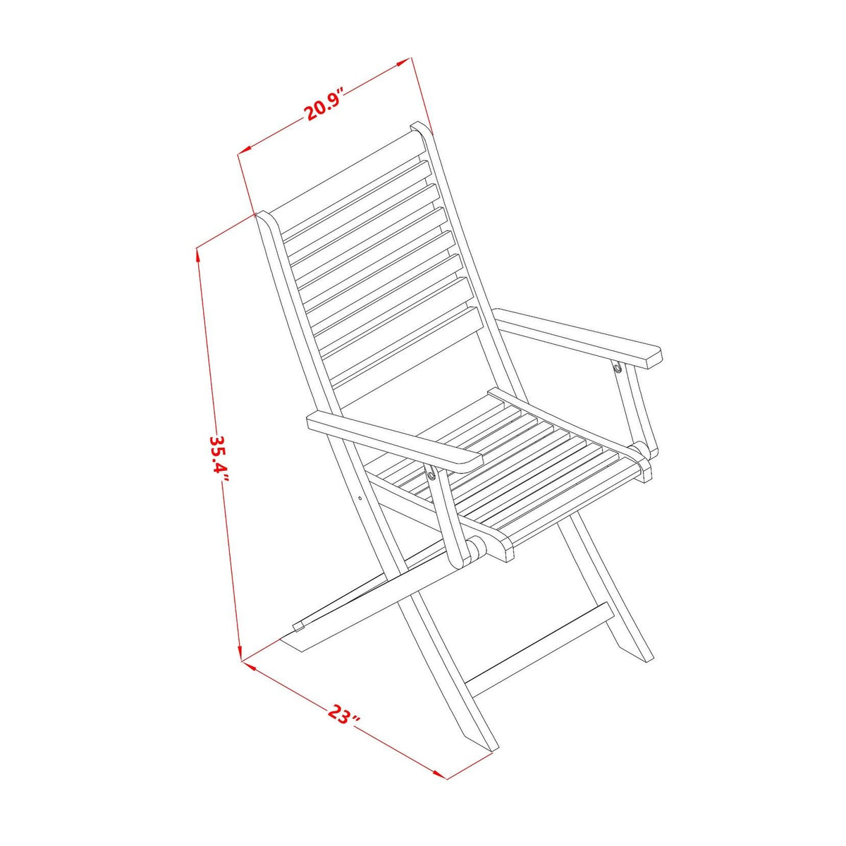 Set of Two Solid Acacia Wood Folding Chair with Arm Rest F485