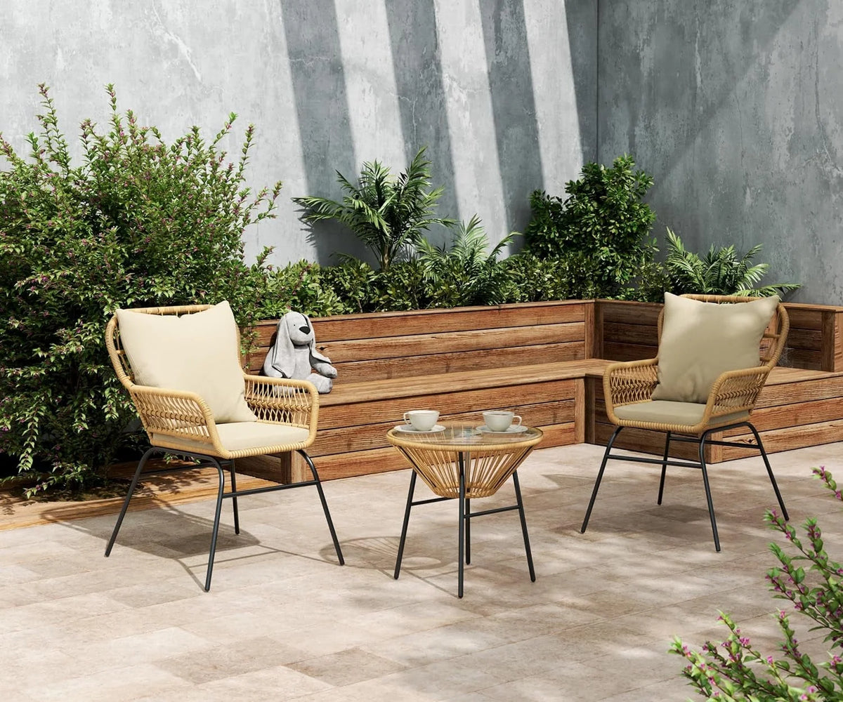 3 Piece All-Weather Patio Bistro Set with Cushions D29803