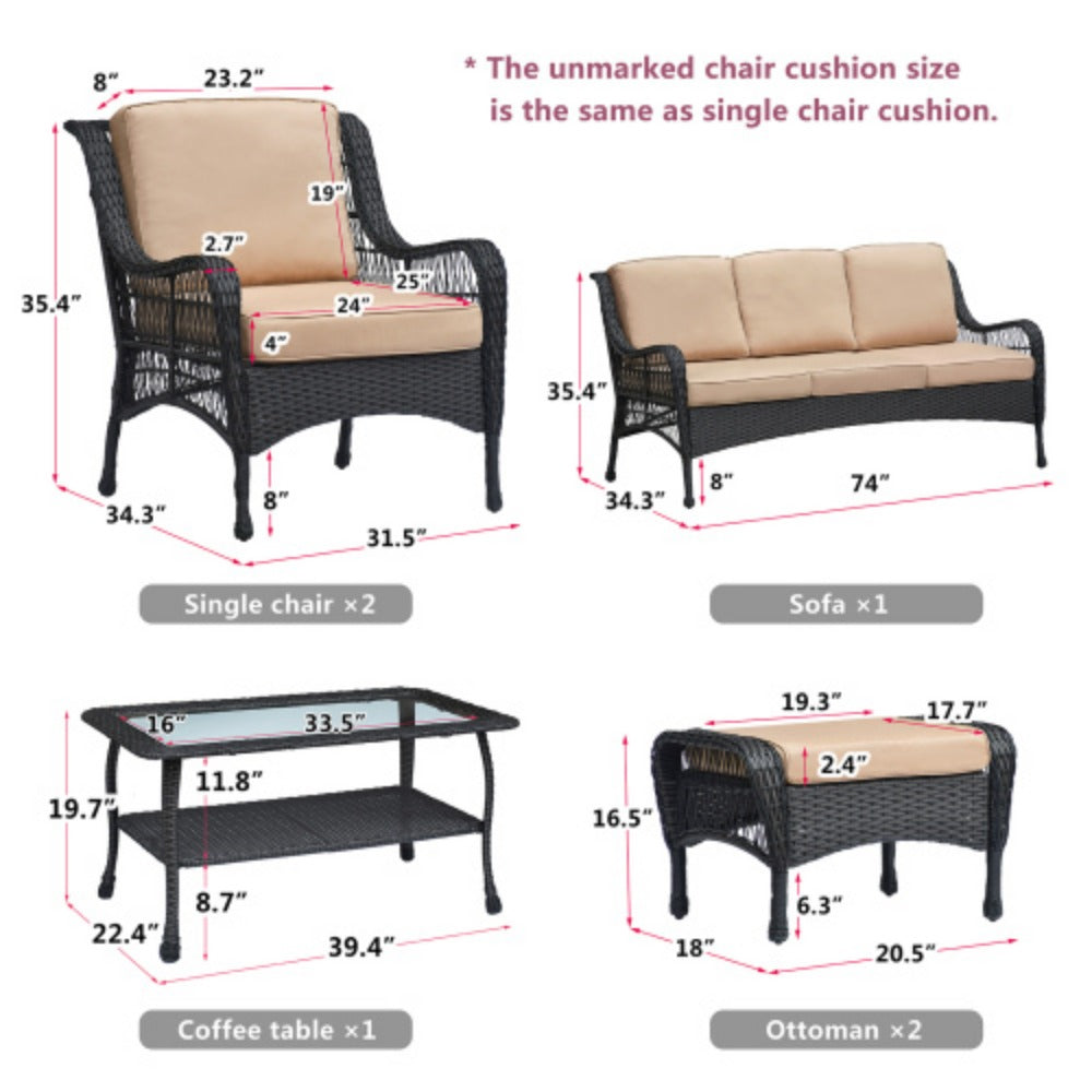6-Piece Rattan Outdoor Conversation Set with Coffee Table R251390