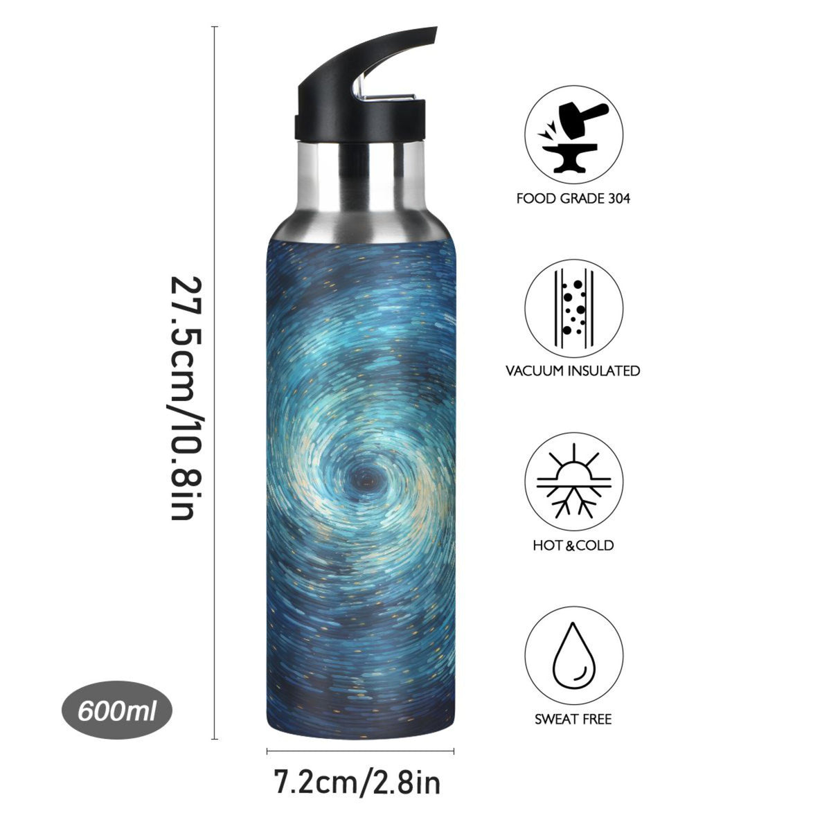 Stainless Steel Insulated Thermos Vacuum Flask Water Bottle with Straw Lid U2918