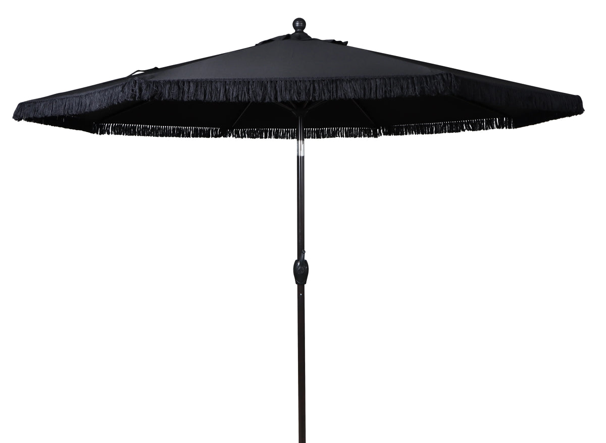 9' Cream Fringe Round Crank Patio Umbrella W8379