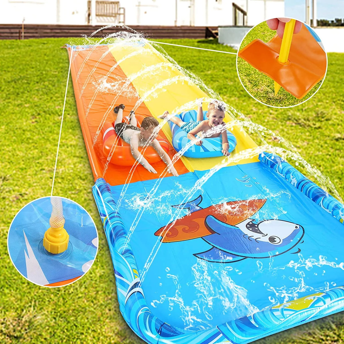 20ft Inflatable Water Slide with 2 Bodyboards Lanes C6439