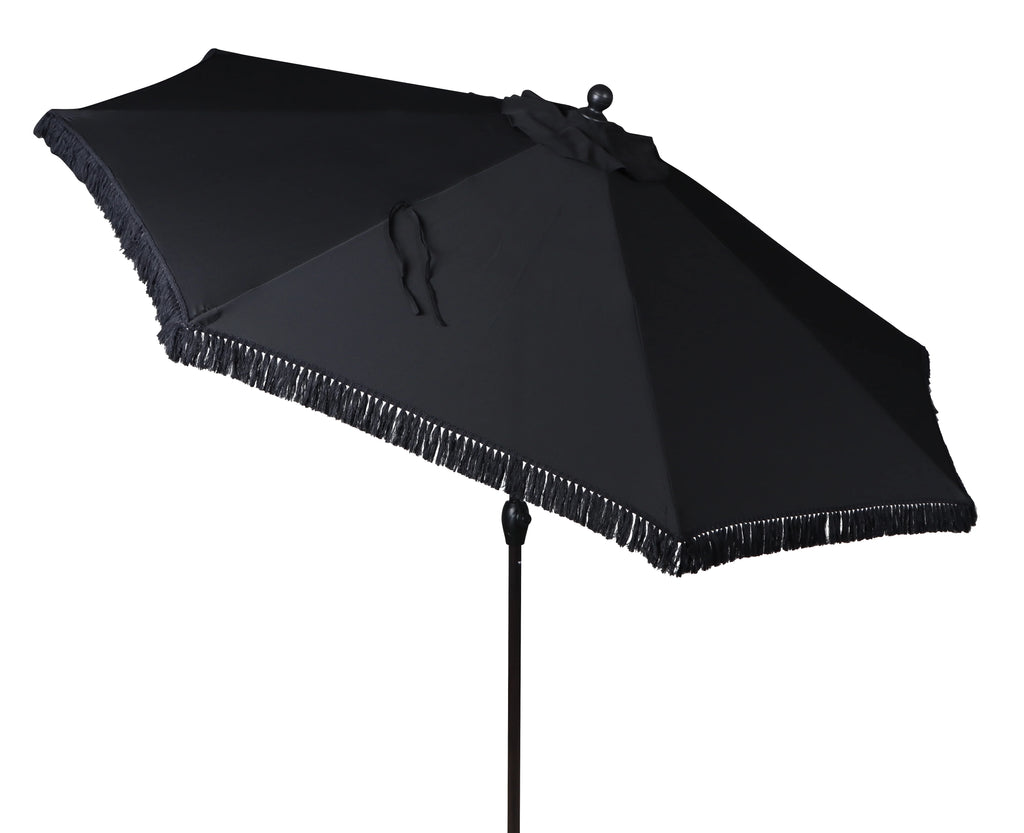 9' Cream Fringe Round Crank Patio Umbrella W8379