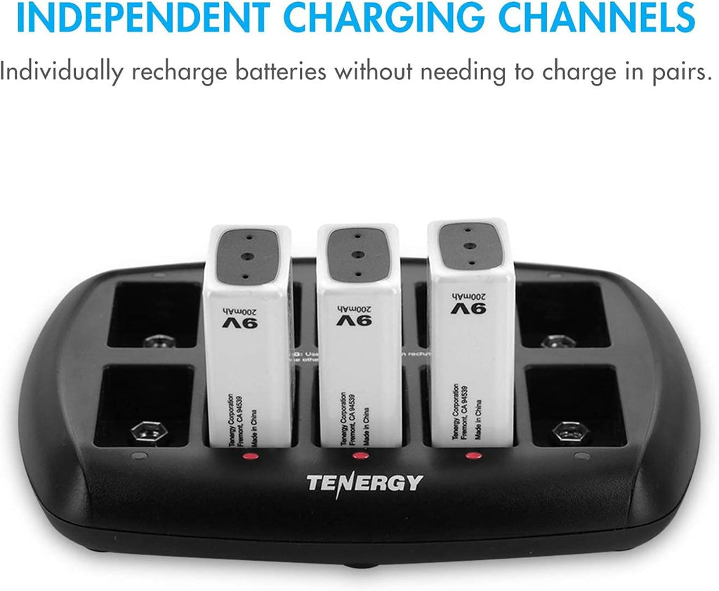 9V Rechargeable Batteries 600mAh 10PCS with 10-Slot Charger D181