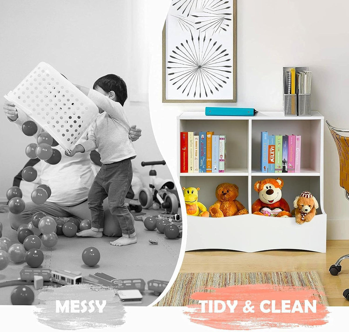 4 Cubby Toy Storage Cabinet with Bookshelf W15293