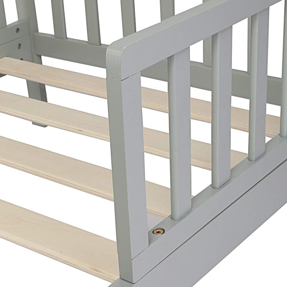 Gray Wooden Toddler Bed with Safety Guardrails B94426