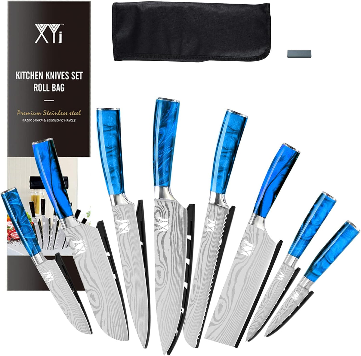 8-pieces Stainless Steel Kitchen Knife Set with Carry Roll Bag F925904