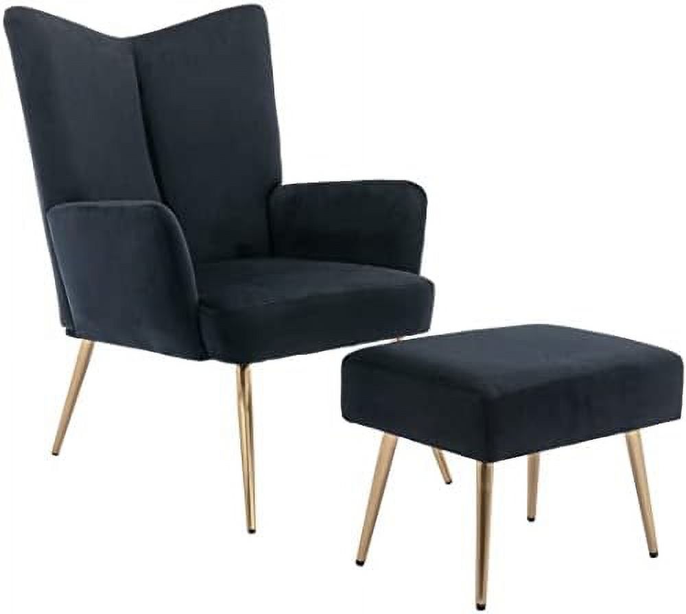 Black Velvet Upholstered Accent Chair with Ottoman L1099
