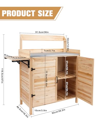 Foldable Wooden Potting Bench with Storage Cabinet C20861
