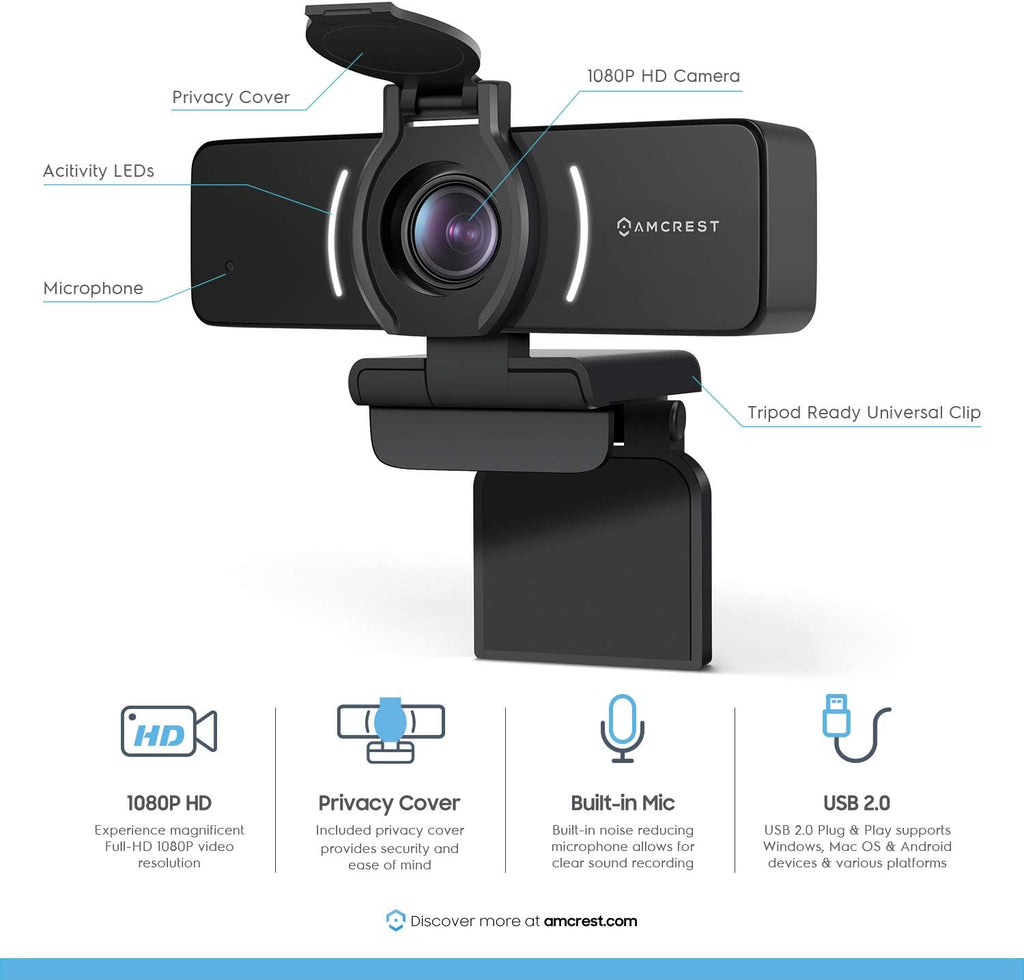 1080P Webcam with Microphone & Privacy Cover, USB Camera, Wide Angle Lens S259739