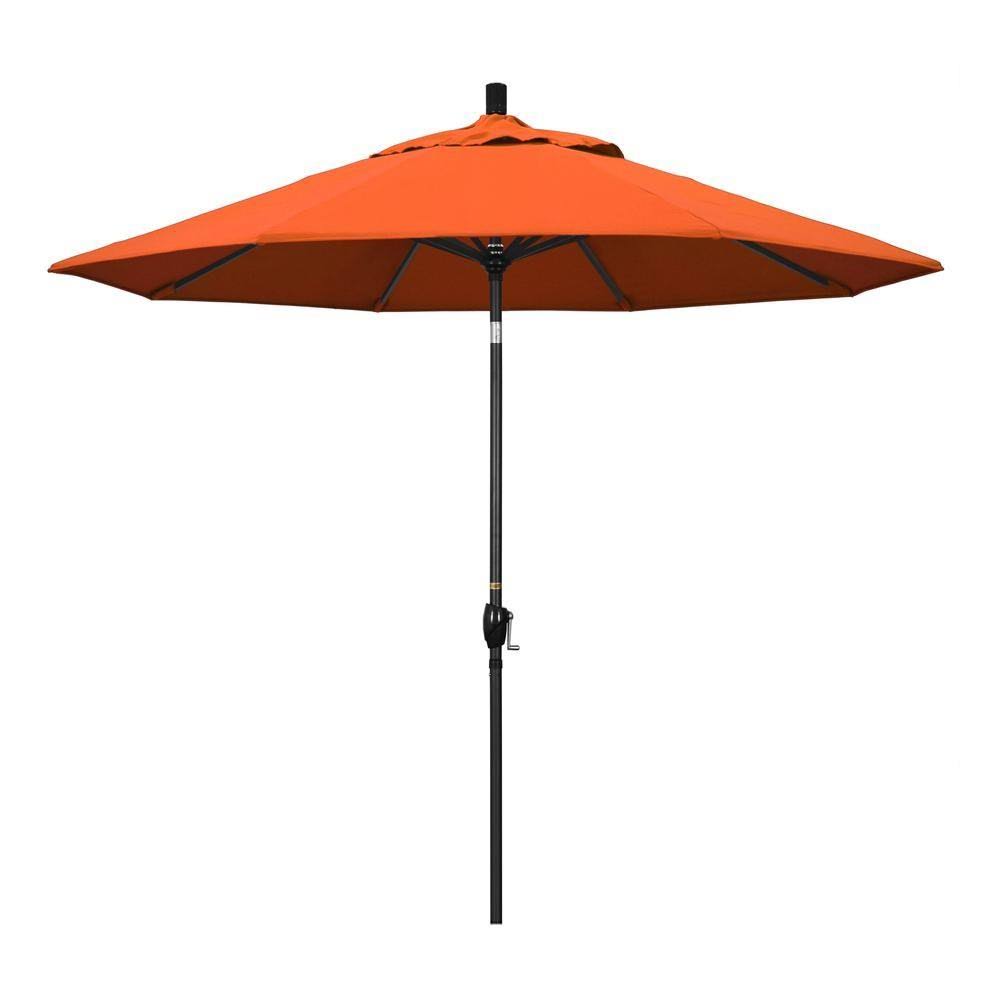 9 ft. Stone Black Aluminum Push Button Tilt Crank Lift Market Patio Umbrella E68423