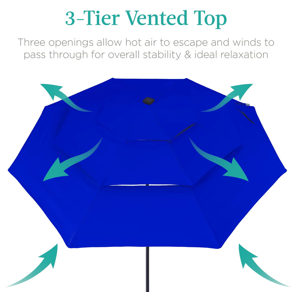 10ft 3-Tier Solar Patio Umbrella with 24 LED Lights X606766