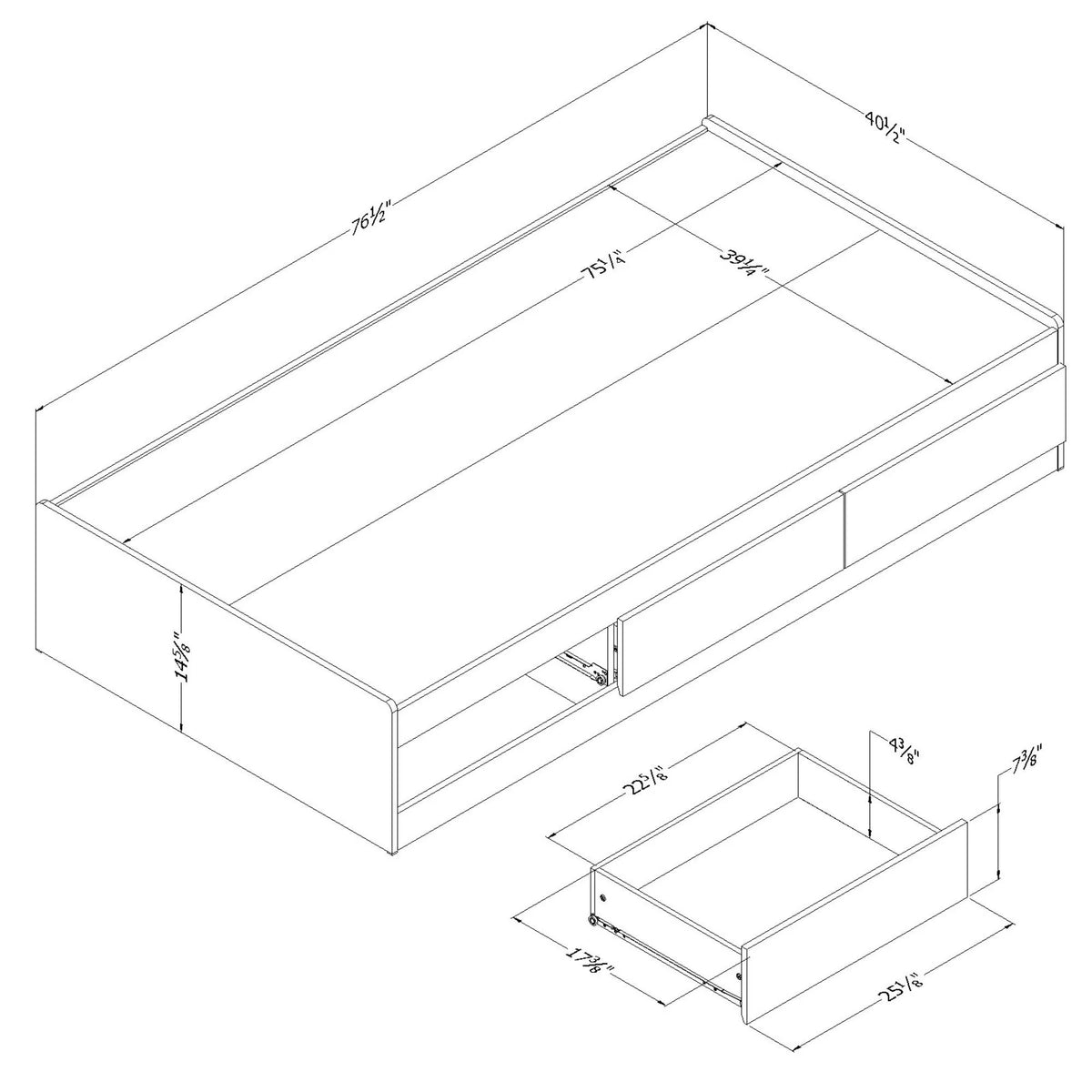 Twin Bed with 3 Drawers I246947